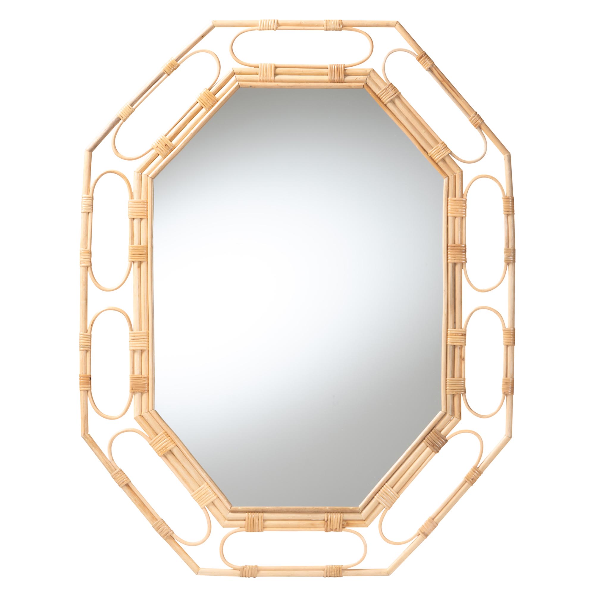 bali & pari Remedy Octagonal Natural Rattan Wall Mirror - Handwoven Accent Mirror with Open Loop Detailing, Boho Coastal Style for Entryway, Bedroom, or Living Room Decor